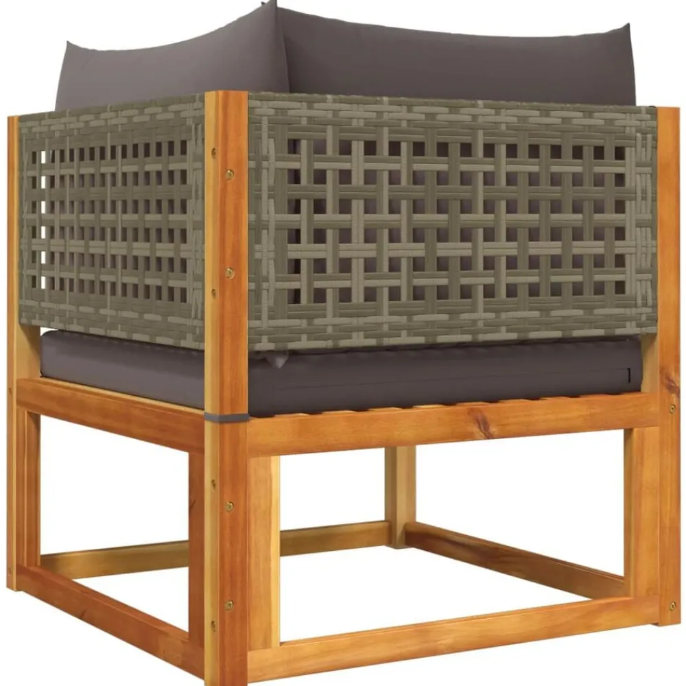vidaXL Conjunto de sofá de jardín de 5 piezas con cojines de madera de acacia y ratán Gris Best