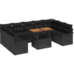 vidaXL Conjunto de sofá de jardín 10 pcs Poliratán Negro Best