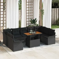 vidaXL Conjunto de sofá de jardín 10 pcs Poliratán Negro Best