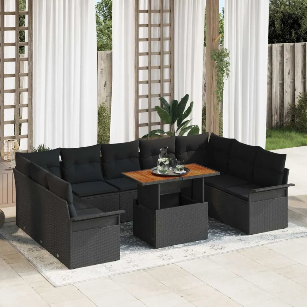 vidaXL Conjunto de sofá de jardín 10 pcs Poliratán Negro Best