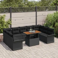vidaXL Conjunto de sofá de jardín 10 pcs Poliratán Negro Best