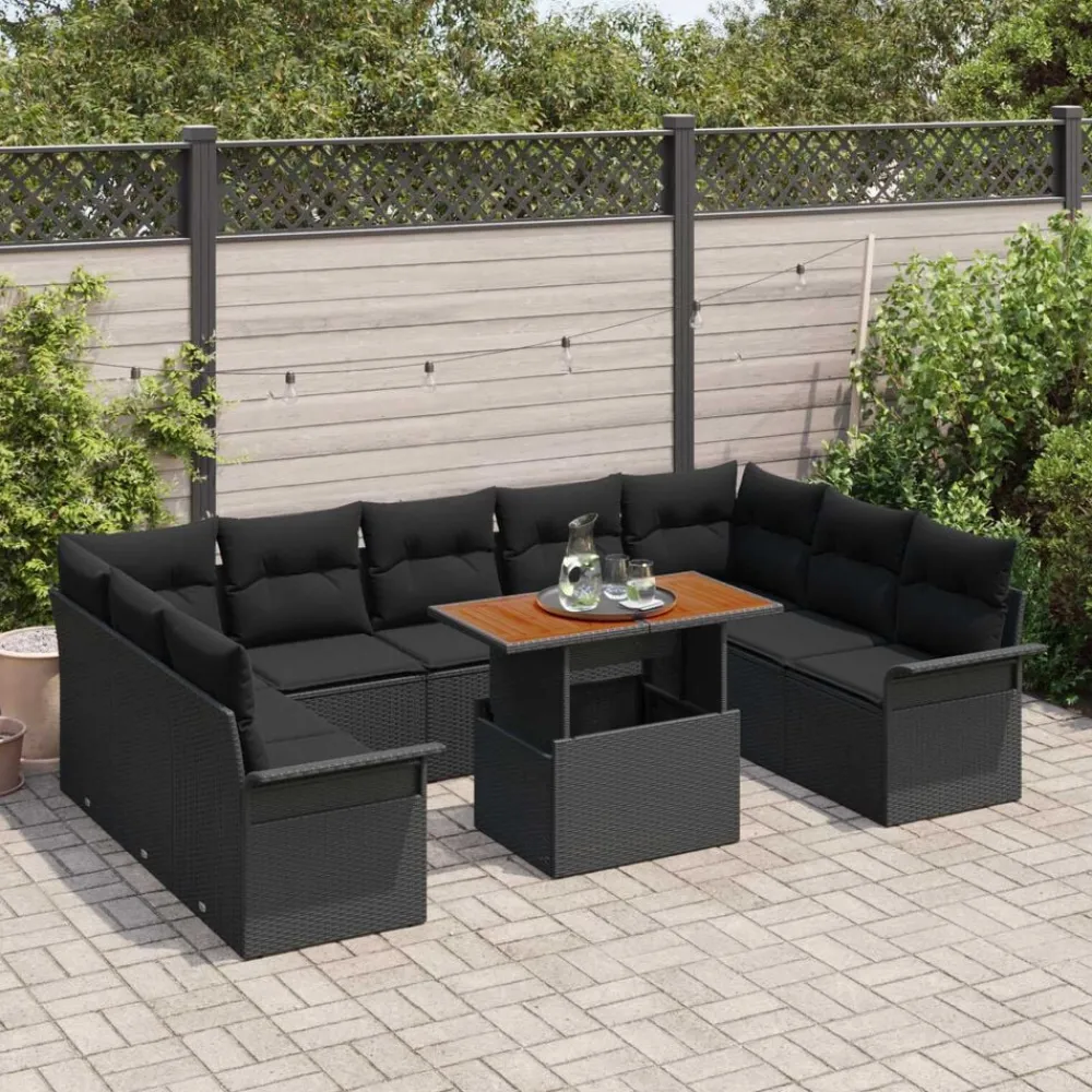 vidaXL Conjunto de sofá de jardín 10 pcs Poliratán Negro Best