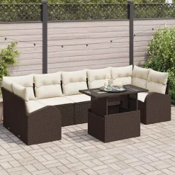 vidaXL Muebles De Jardín-Conjunto de sofá de jardín con cojín 8 pcs Marrón Poliratán