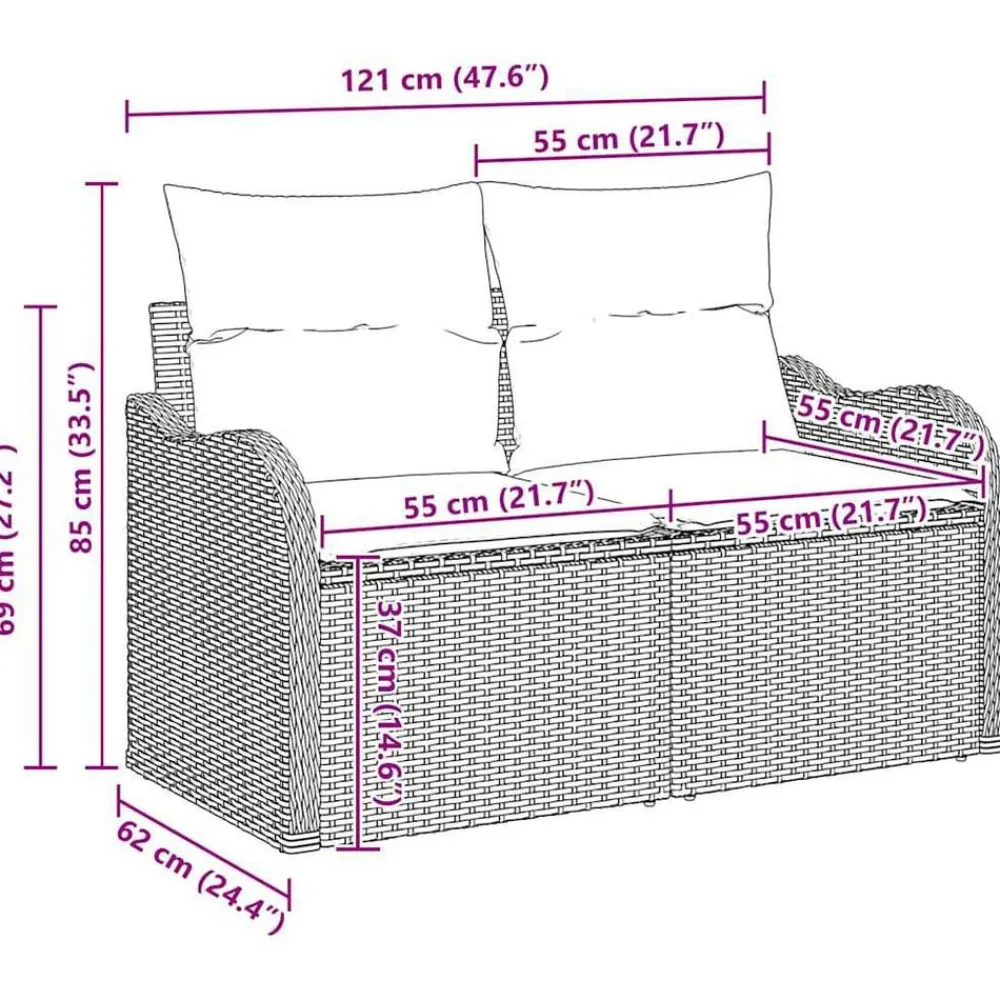 vidaXL Muebles De Jardín-Conjunto de sofá de jardín 9 pcs Negro Poliratán