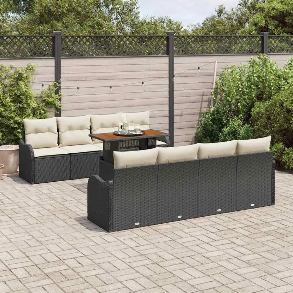 vidaXL Muebles De Jardín-Conjunto de sofá de jardín 9 pcs Negro Poliratán