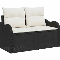 vidaXL Muebles De Jardín-Conjunto de sofá de jardín 9 pcs Negro Poliratán