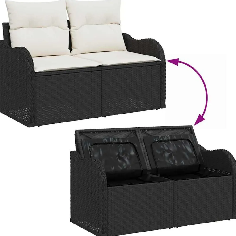 vidaXL Muebles De Jardín-Conjunto de sofá de jardín 9 pcs Negro Poliratán