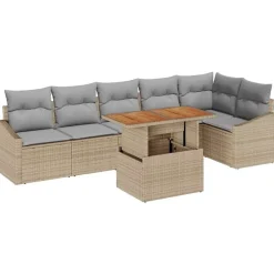 vidaXL Conjunto de sofá de jardín 7 pcs Beige Poliratán beige y gris claro Outlet