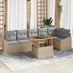 vidaXL Conjunto de sofá de jardín 7 pcs Beige Poliratán beige y gris claro Outlet