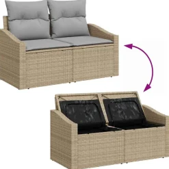vidaXL Conjunto de sofá de jardín 7 pcs Beige Poliratán beige y gris claro Outlet