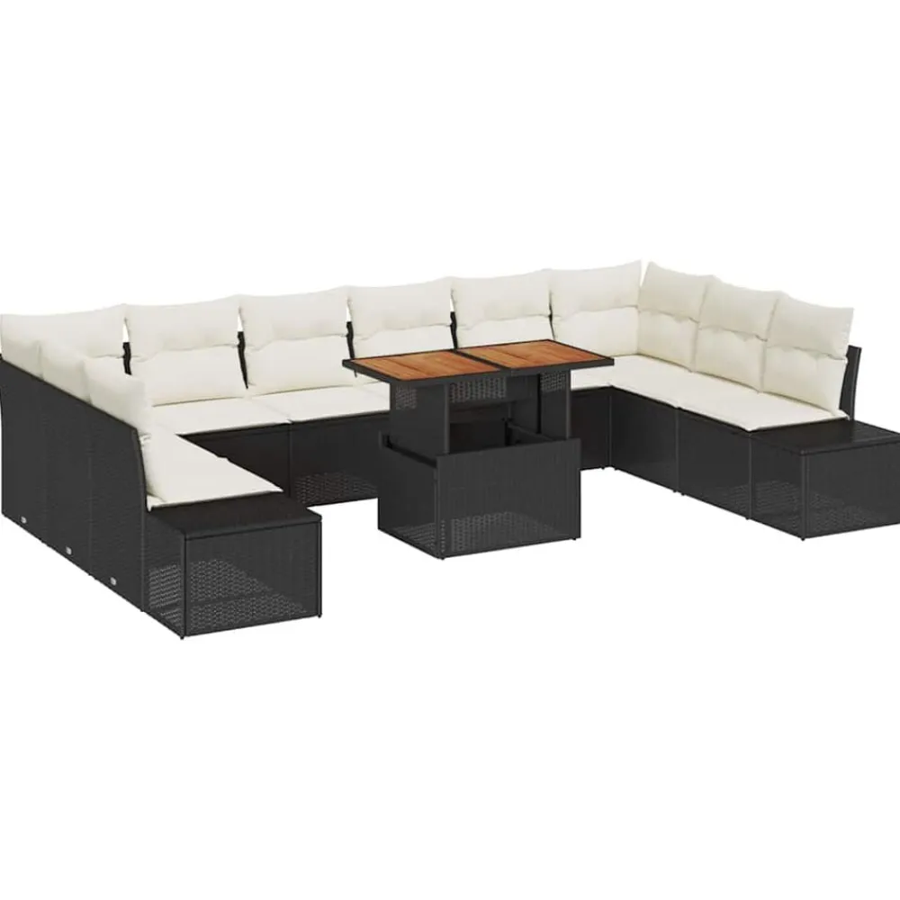 vidaXL Muebles De Jardín-Conjunto de sofá de jardín 11 pcs Negro Poliratán