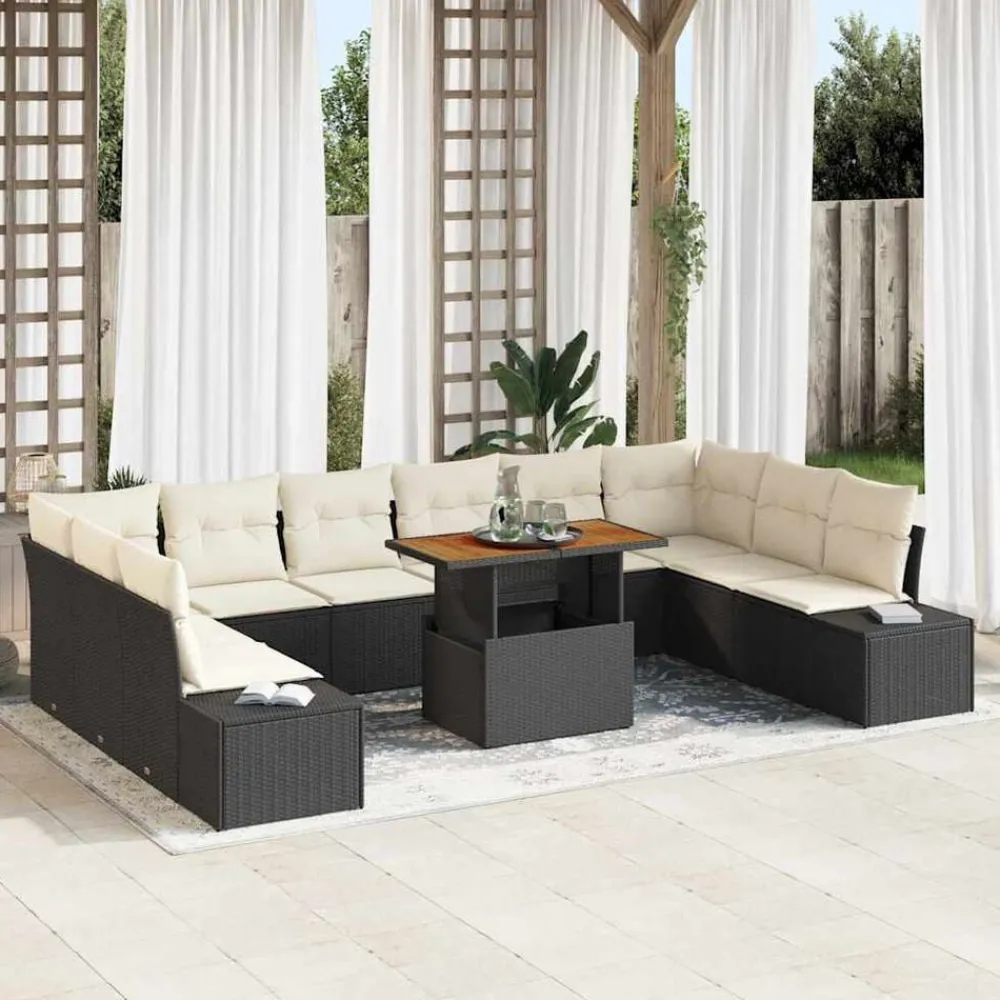 vidaXL Muebles De Jardín-Conjunto de sofá de jardín 11 pcs Negro Poliratán