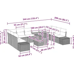 vidaXL Muebles De Jardín-Conjunto de sofá de jardín 11 pcs Negro Poliratán