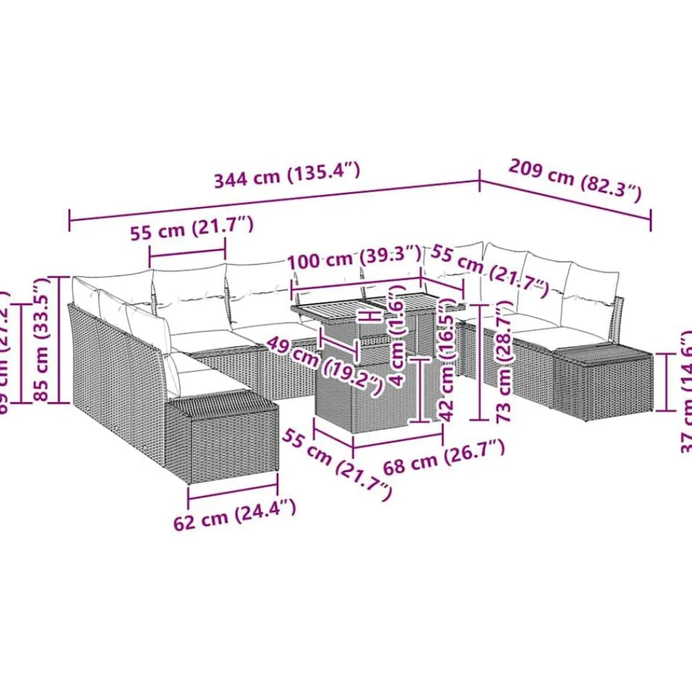vidaXL Muebles De Jardín-Conjunto de sofá de jardín 11 pcs Negro Poliratán