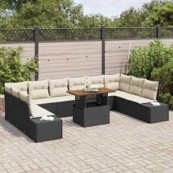 vidaXL Muebles De Jardín-Conjunto de sofá de jardín 11 pcs Negro Poliratán