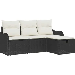 vidaXL Conjunto de sofá de jardín con cojín 4 pcs Poliratán Negro Hot