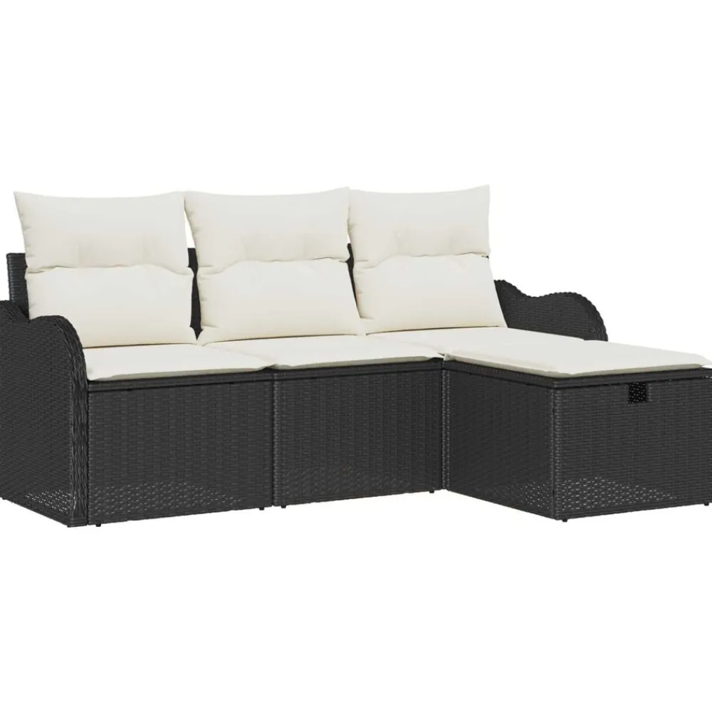 vidaXL Conjunto de sofá de jardín con cojín 4 pcs Poliratán Negro Hot
