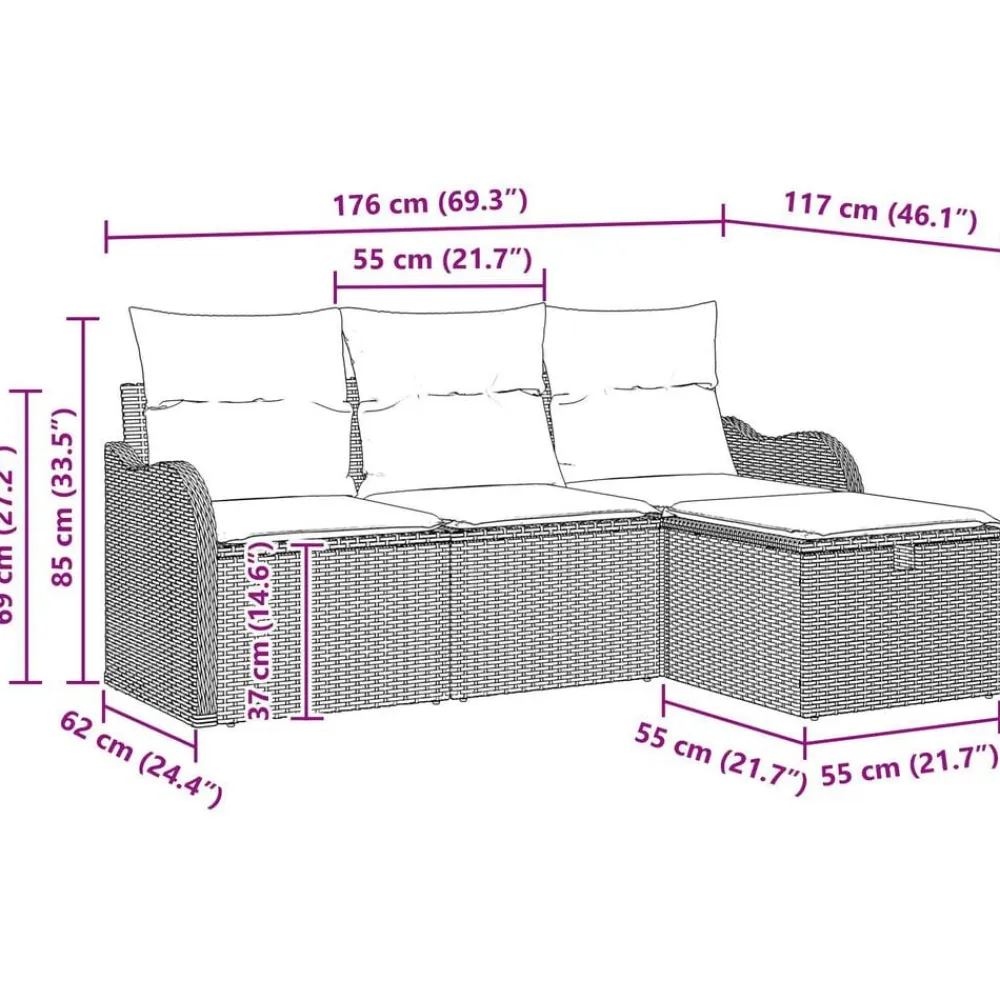 vidaXL Conjunto de sofá de jardín con cojín 4 pcs Poliratán Negro Hot