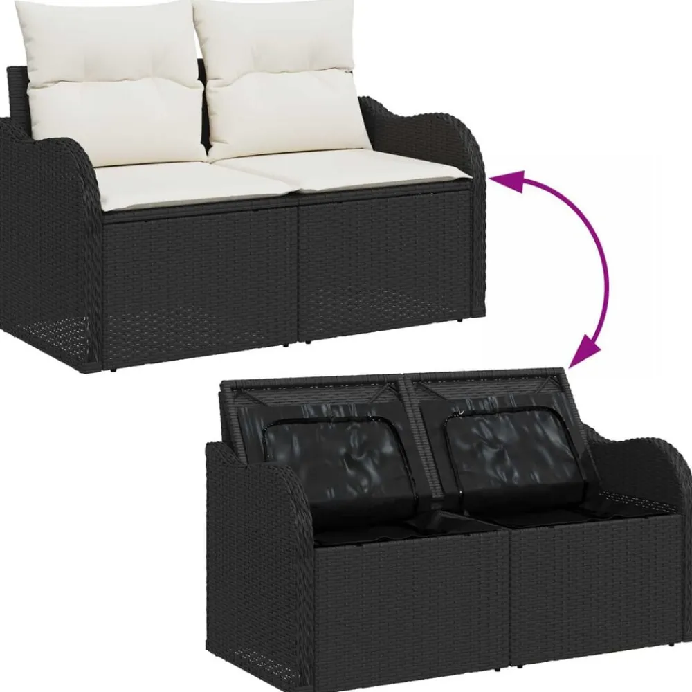 vidaXL Conjunto de sofá de jardín con cojín 4 pcs Poliratán Negro Hot