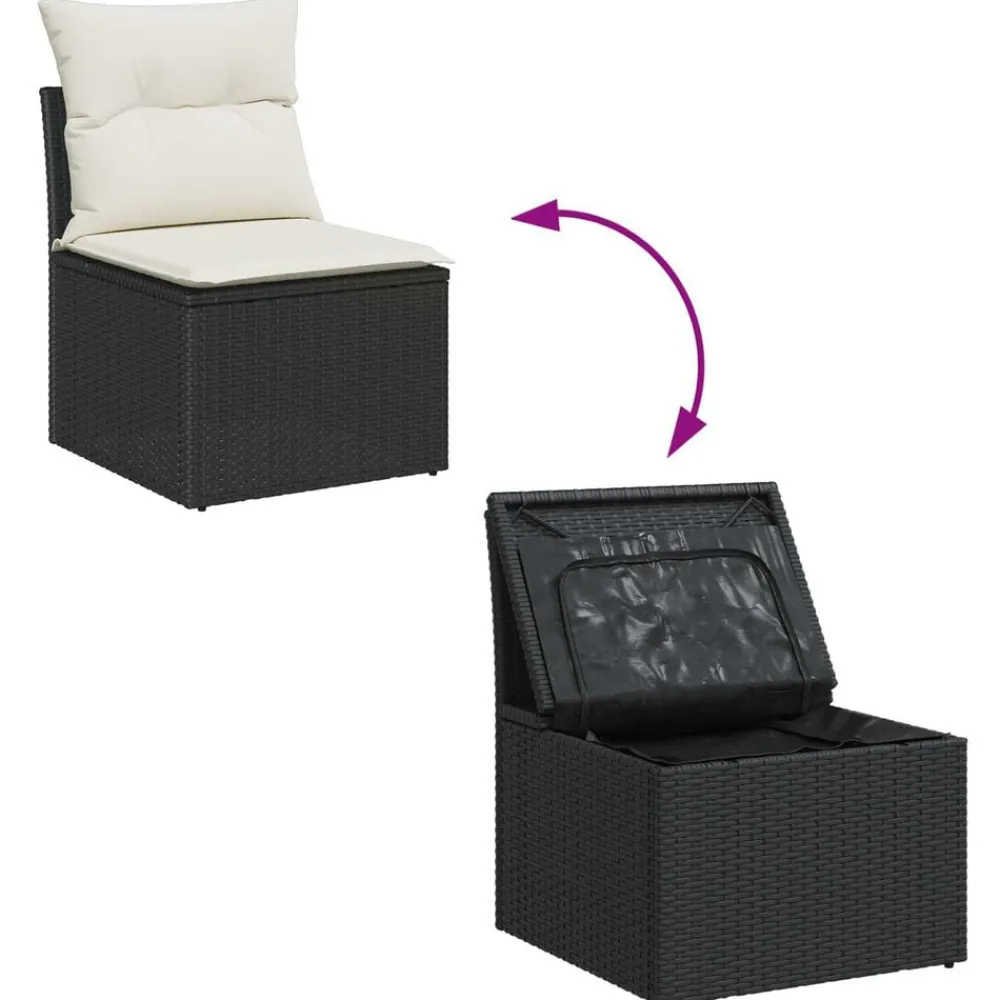 vidaXL Conjunto de sofá de jardín con cojín 4 pcs Poliratán Negro Hot
