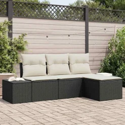 vidaXL Muebles De Jardín-Conjunto de sofá de jardín 4 pcs crema ratán sintético