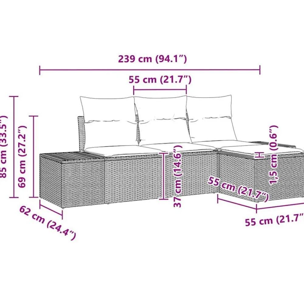 vidaXL Muebles De Jardín-Conjunto de sofá de jardín 4 pcs crema ratán sintético