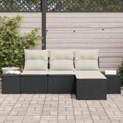 vidaXL Muebles De Jardín-Conjunto de sofá de jardín 4 pcs crema ratán sintético