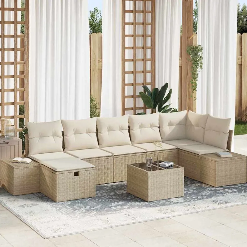 vidaXL Muebles De Jardín-Conjunto de sofá de jardín 8 pcs ratán sintético
