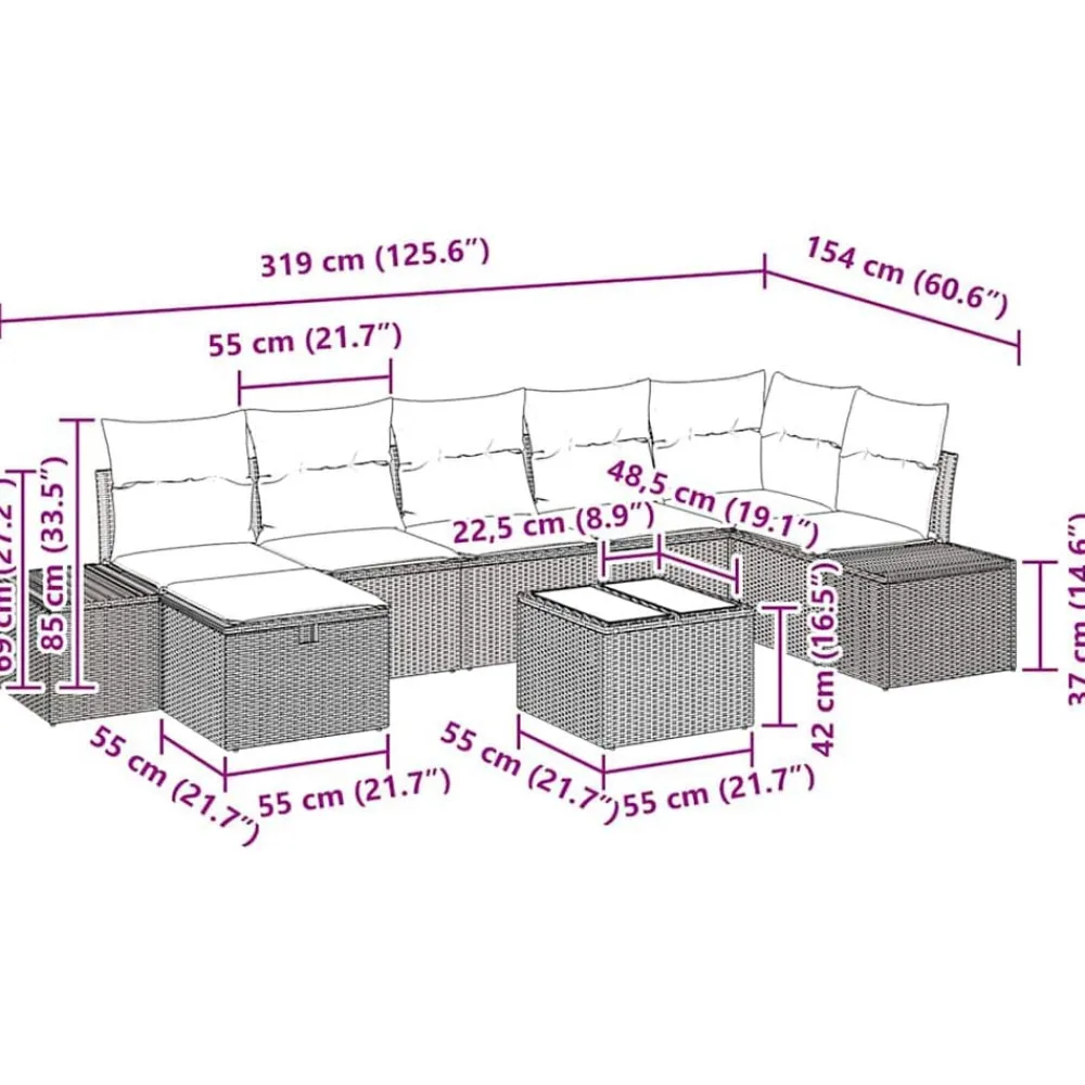 vidaXL Muebles De Jardín-Conjunto de sofá de jardín 8 pcs ratán sintético
