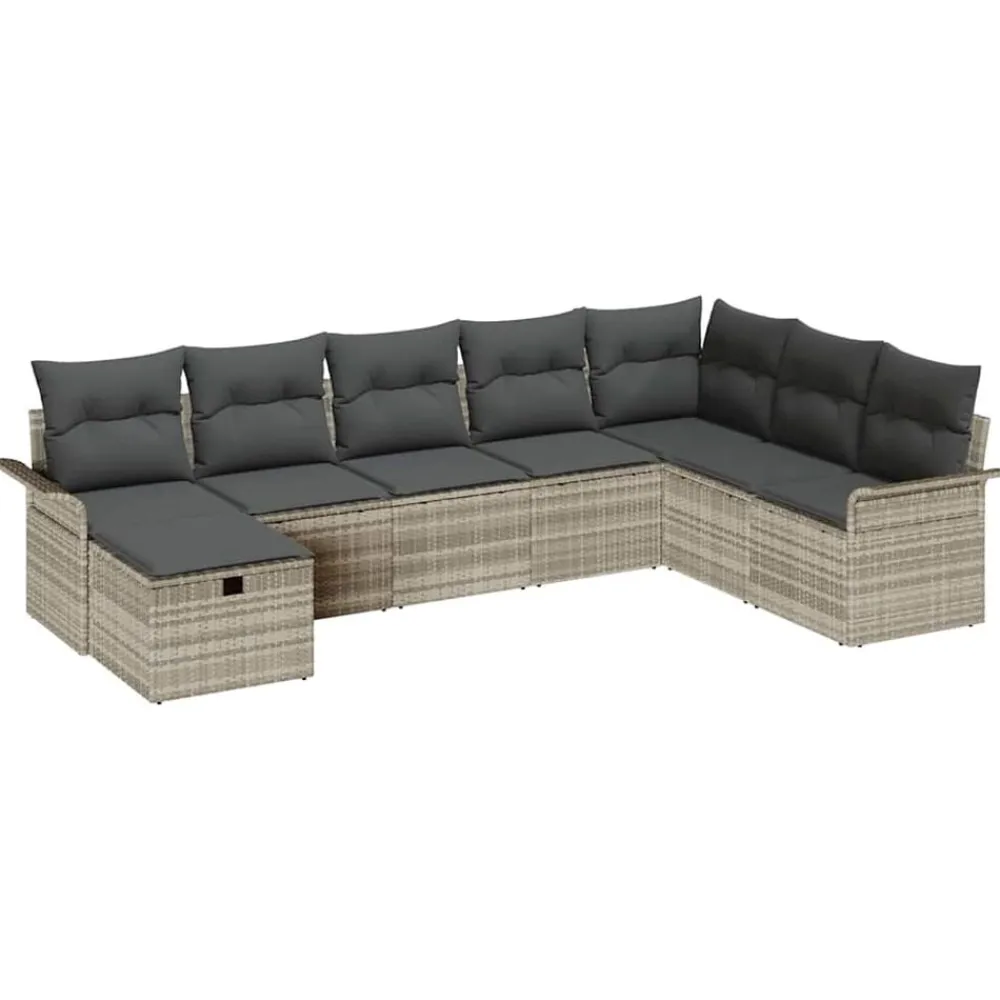 vidaXL Conjunto de sofá de jardín con cojín 8 pcs Poliratán Gris claro
