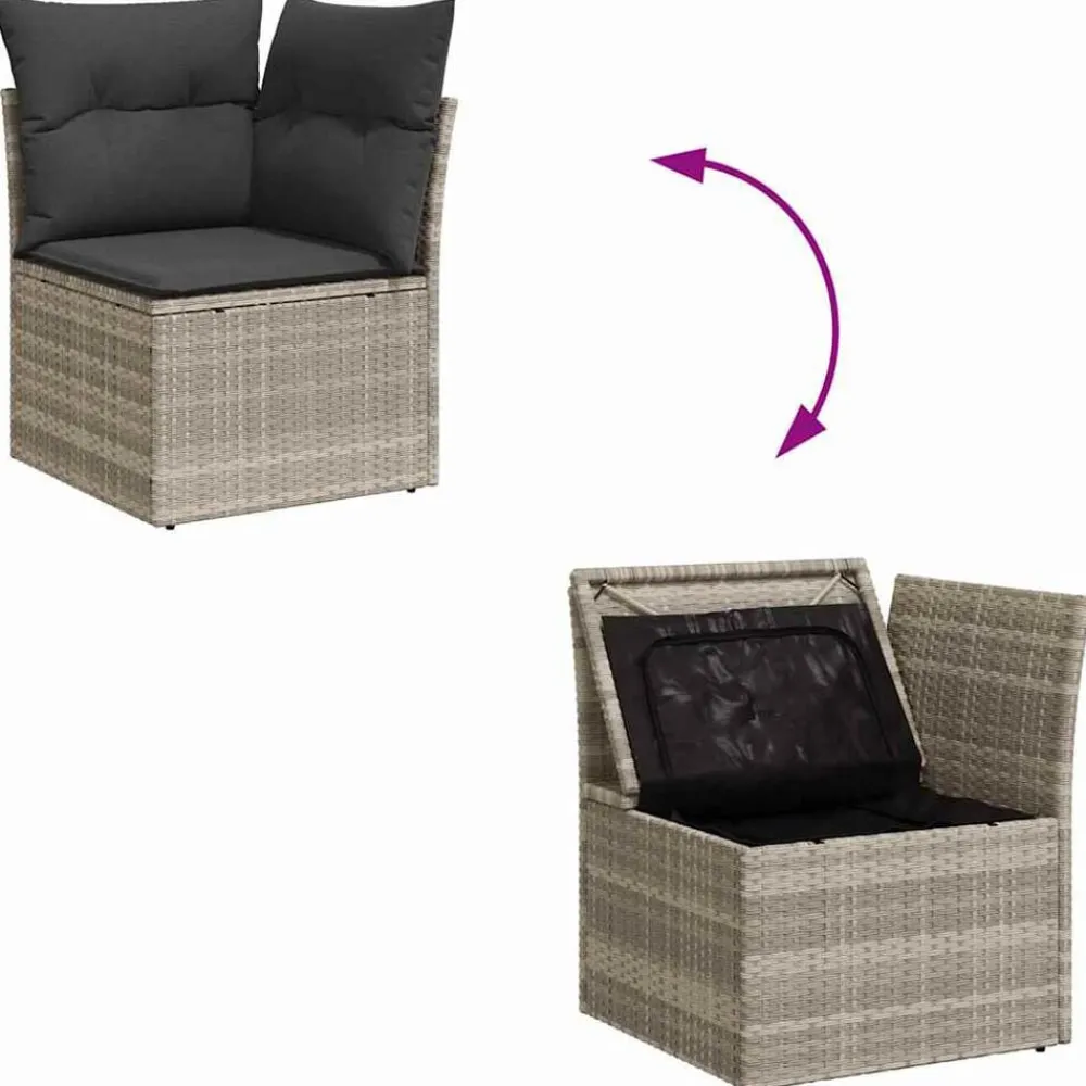 vidaXL Conjunto de sofá de jardín con cojín 8 pcs Poliratán Gris claro