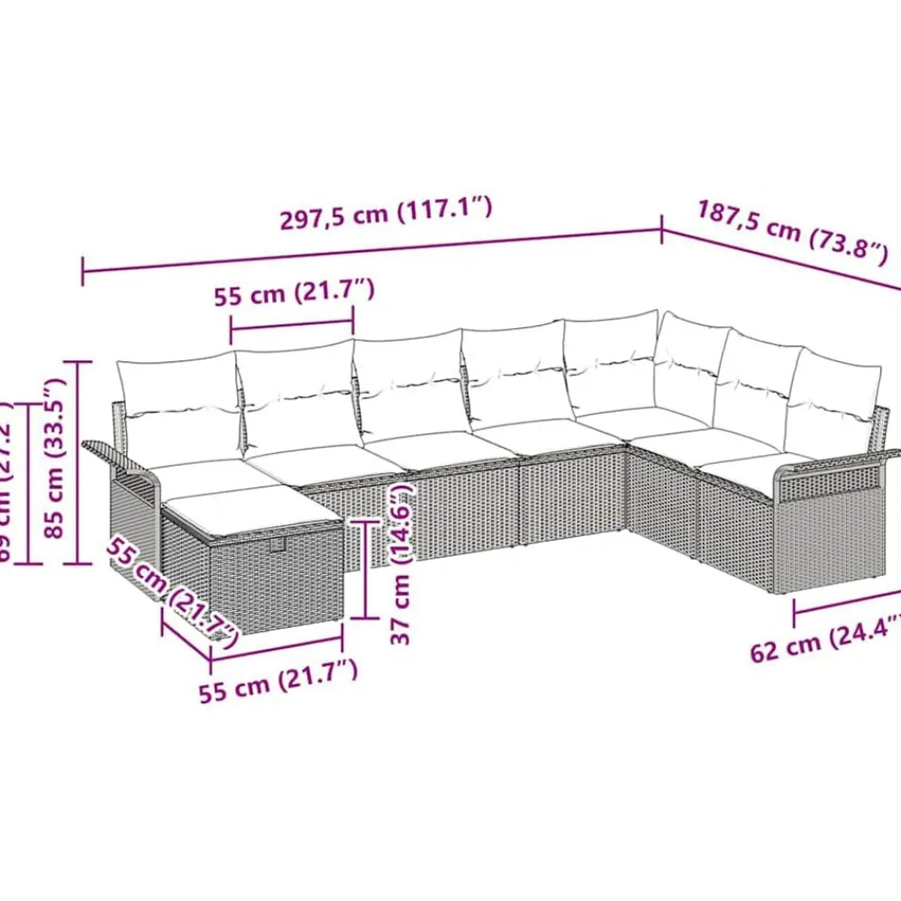 vidaXL Conjunto de sofá de jardín con cojín 8 pcs Poliratán Gris claro