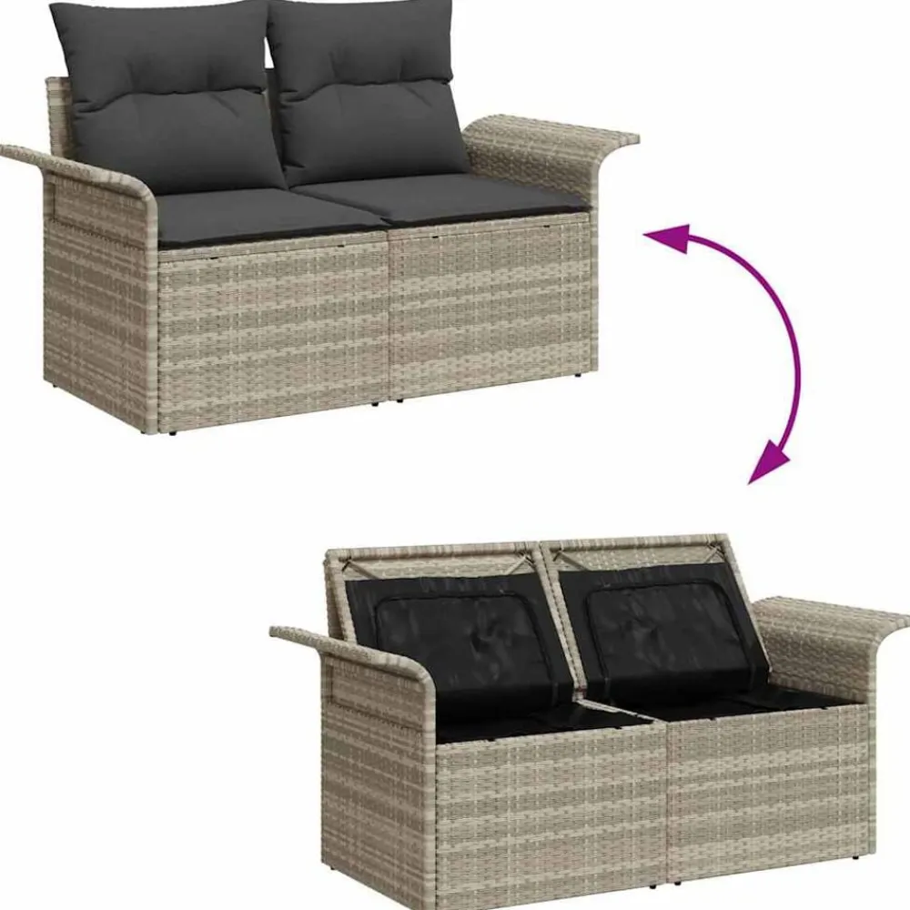 vidaXL Conjunto de sofá de jardín con cojín 8 pcs Poliratán Gris claro