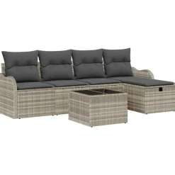 vidaXL Conjunto de sofá de jardín con cojín 6 pcs Poliratán Gris claro Discount
