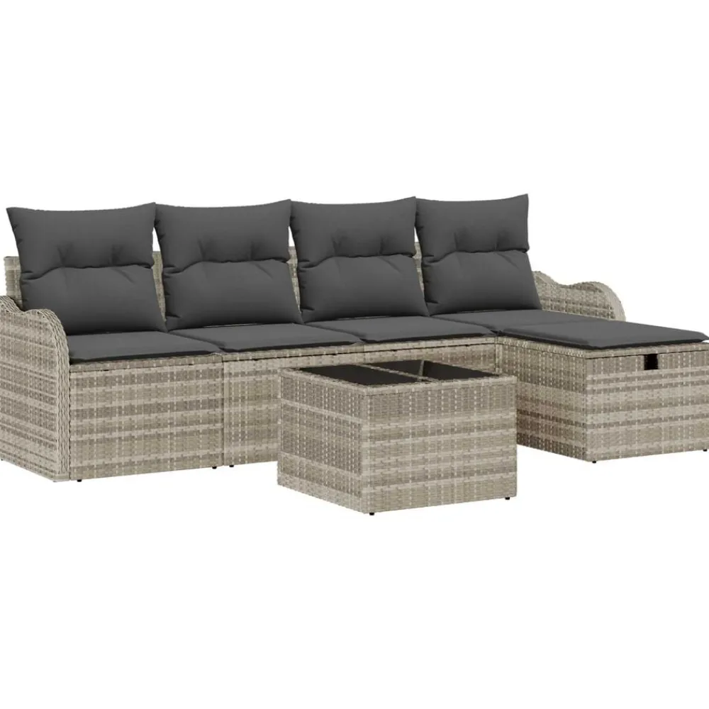 vidaXL Conjunto de sofá de jardín con cojín 6 pcs Poliratán Gris claro Discount
