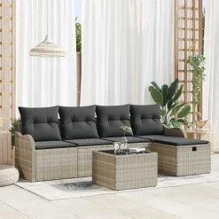 vidaXL Conjunto de sofá de jardín con cojín 6 pcs Poliratán Gris claro Discount