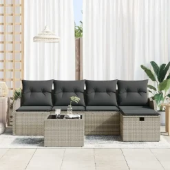 vidaXL Conjunto de sofá de jardín con cojín 6 pcs Poliratán Gris claro Discount