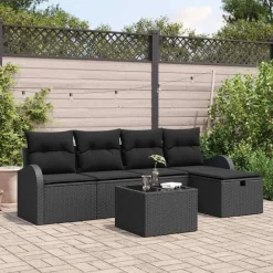 vidaXL Muebles De Jardín-Conjunto de sofá de jardín con cojín 6 pcs Poliratán