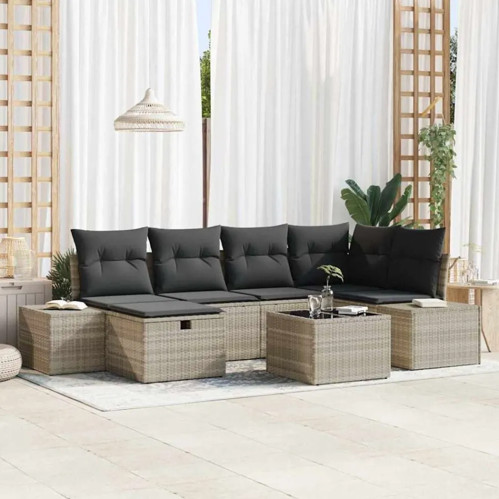 vidaXL Muebles De Jardín-Conjunto de sofá de jardín 7 pcs ratán sintético