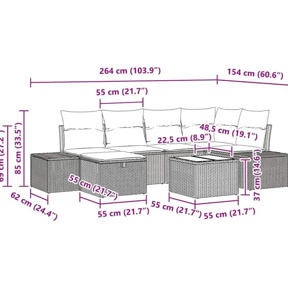vidaXL Muebles De Jardín-Conjunto de sofá de jardín 7 pcs ratán sintético