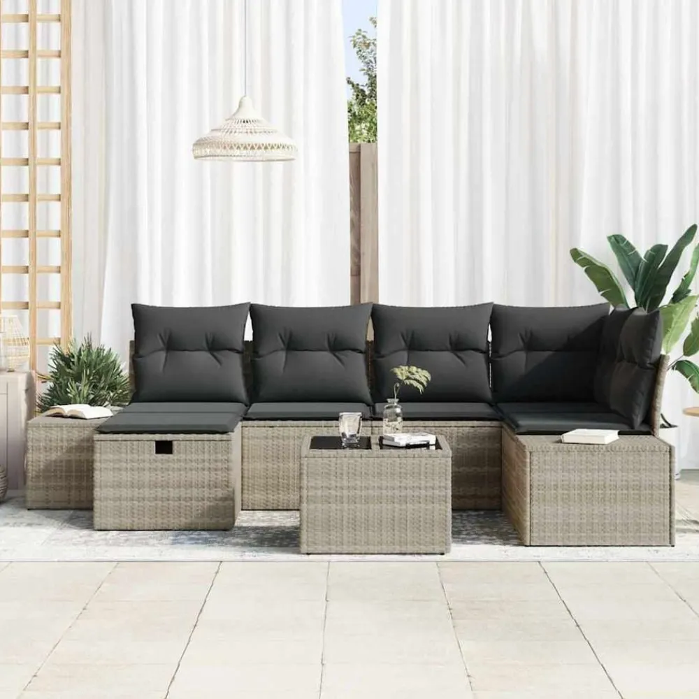 vidaXL Muebles De Jardín-Conjunto de sofá de jardín 7 pcs ratán sintético