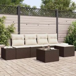 vidaXL Conjunto de sofá de jardín 5 pcs Marrón y crema ratán sintético Marr&oacute;n y Online