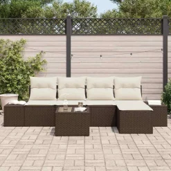 vidaXL Conjunto de sofá de jardín 5 pcs Marrón y crema ratán sintético Marr&oacute;n y Online