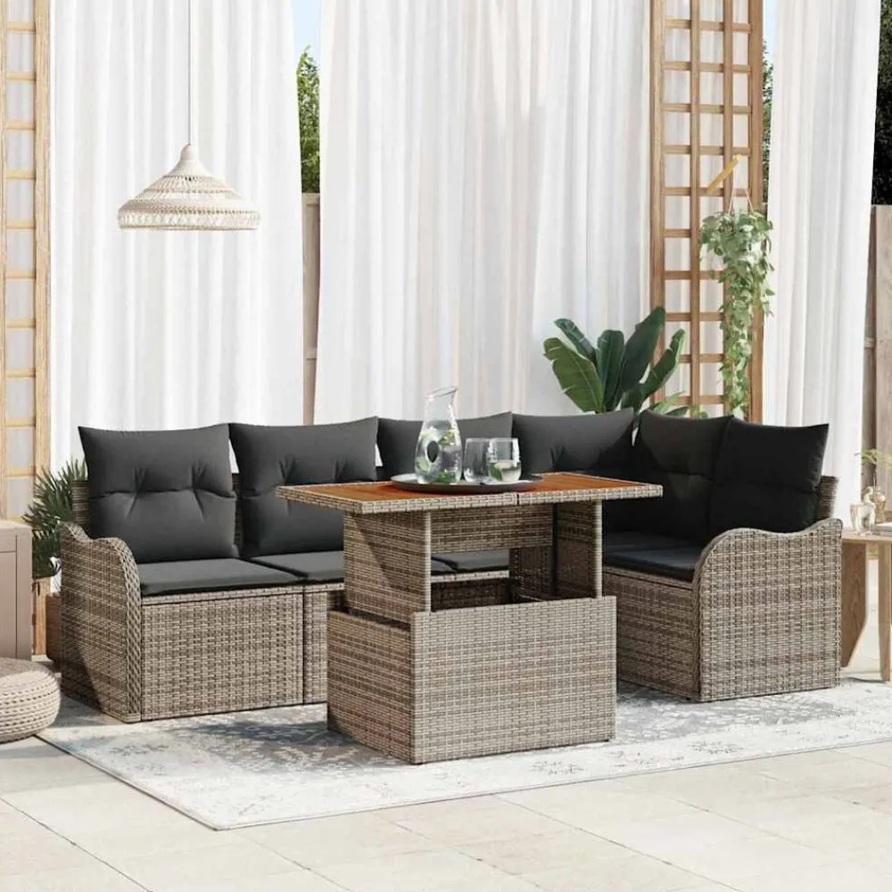 vidaXL Conjunto de sofá de jardín 6 pcs Poliratán Gris Clearance