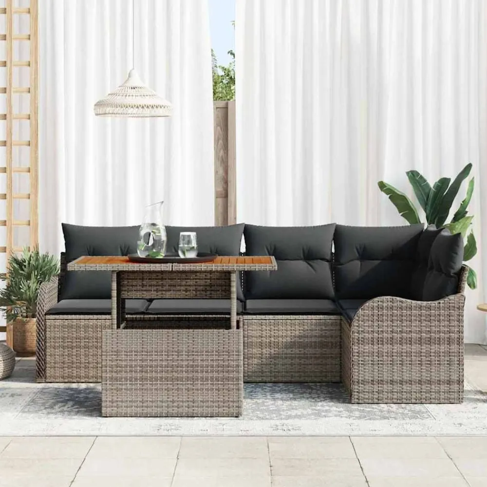 vidaXL Conjunto de sofá de jardín 6 pcs Poliratán Gris Clearance