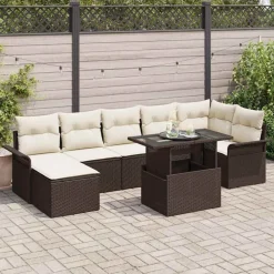 vidaXL Conjunto de sofá de jardín con cojín 8 pcs Marrón Poliratán Marr&oacute;n y crema Online