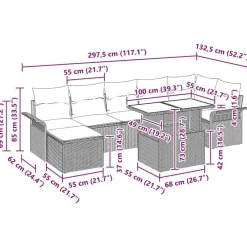 vidaXL Conjunto de sofá de jardín con cojín 8 pcs Marrón Poliratán Marr&oacute;n y crema Online