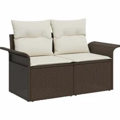 vidaXL Conjunto de sofá de jardín con cojín 8 pcs Marrón Poliratán Marr&oacute;n y crema Online