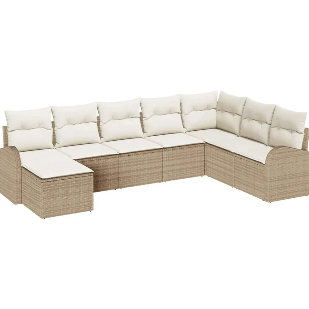 vidaXL Conjunto de sofá de jardín 8 pcs Beige Rattan de Poliéster beige y crema