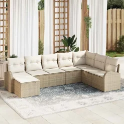 vidaXL Conjunto de sofá de jardín 8 pcs Beige Rattan de Poliéster beige y crema